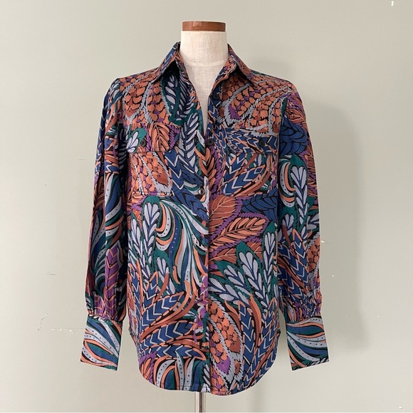 Anthropologie Banjanan printed heavy cotton button down shirt Small NWT - Picture 1 of 6